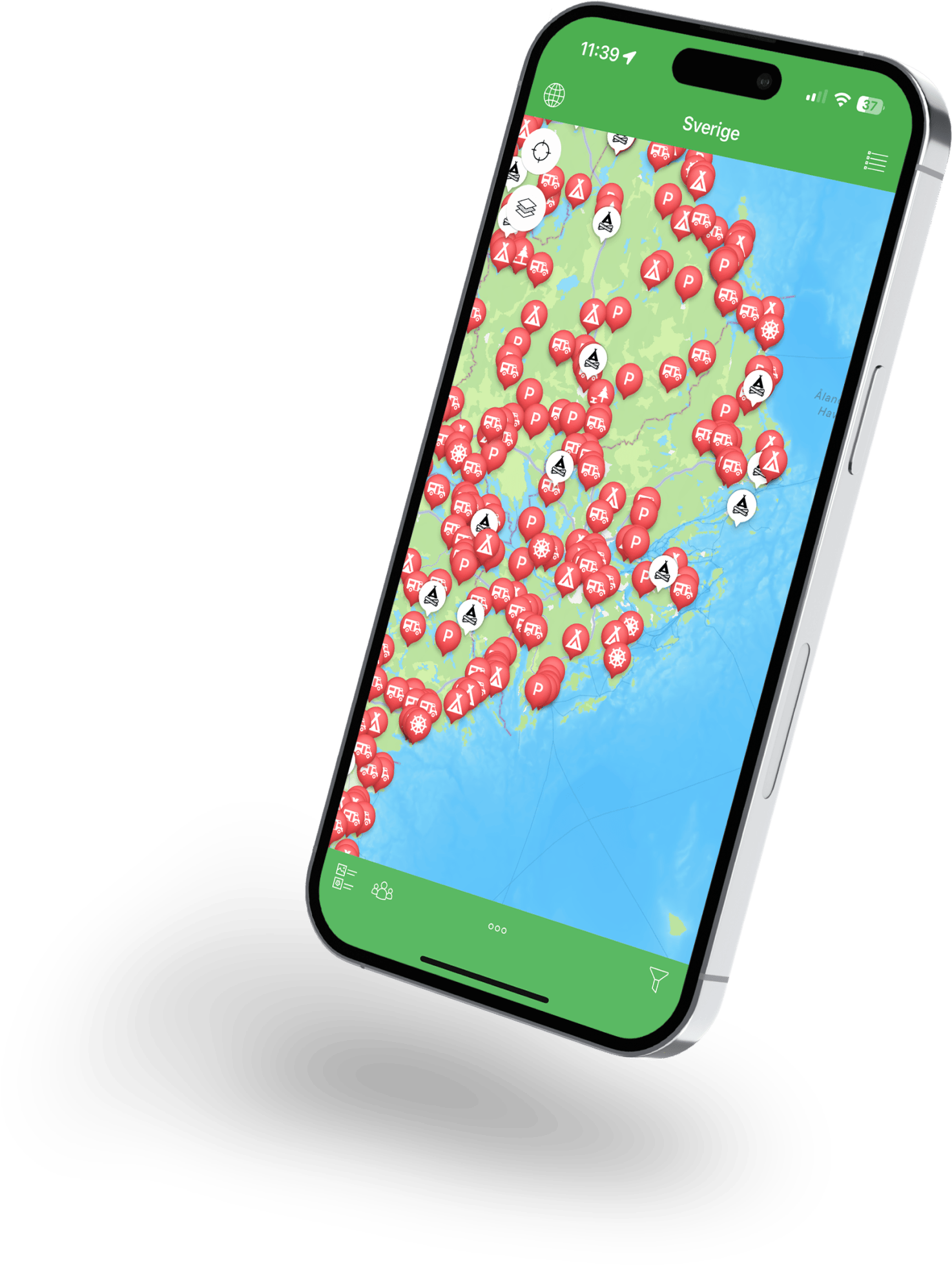 Stellplatz-App auf einem Smartphone
